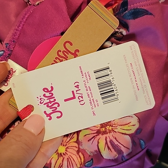 Justice sz large 12/14 two piece tankini swimsuit new with tags pink floral - Picture 6 of 6